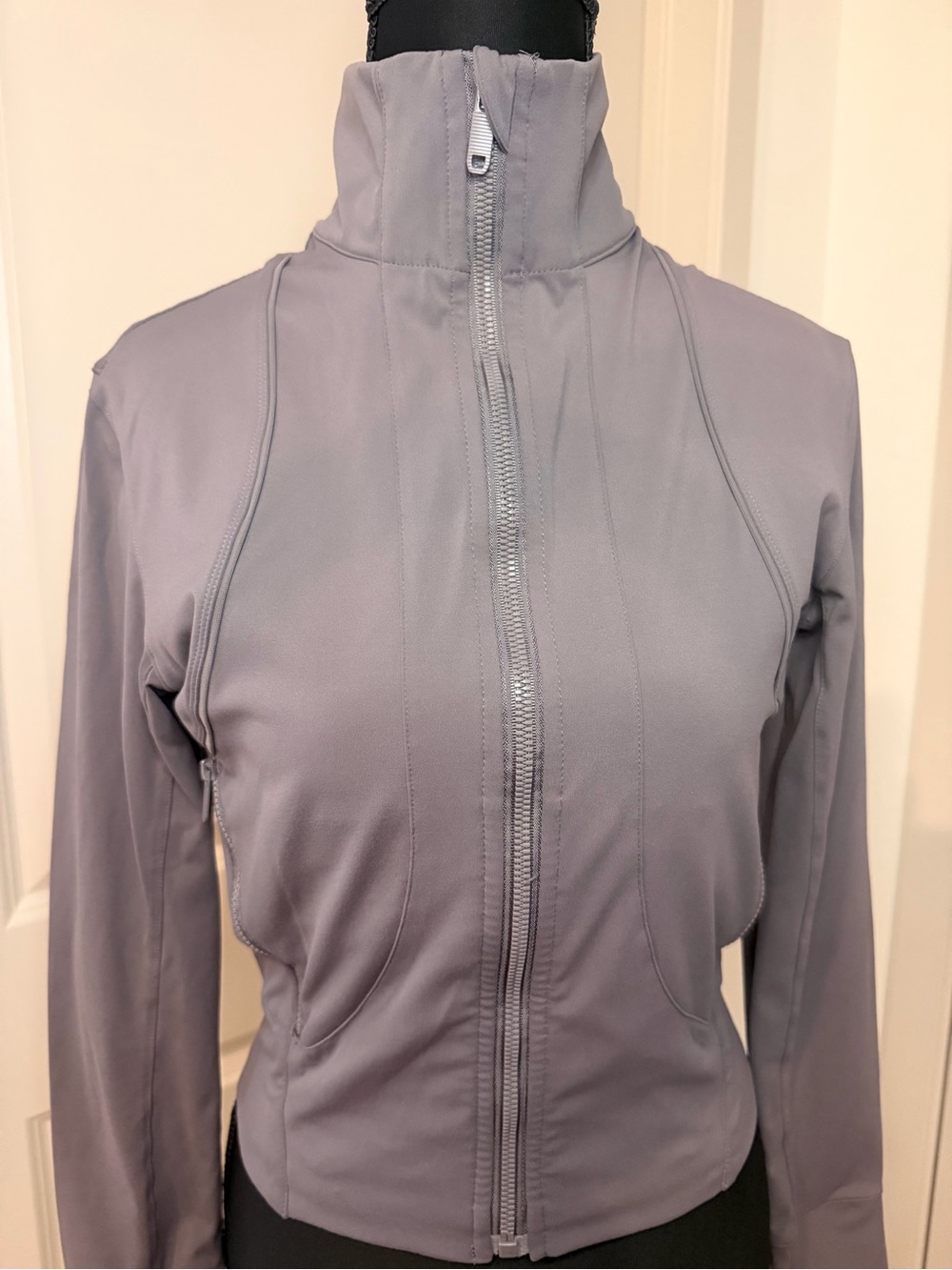 Women's High-Neck Zip Front Jacket - Gray
